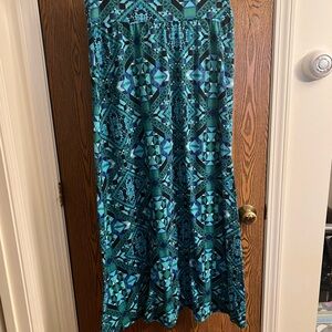 Blue Pleated A-line Maxi Skirt for Resort Wear
